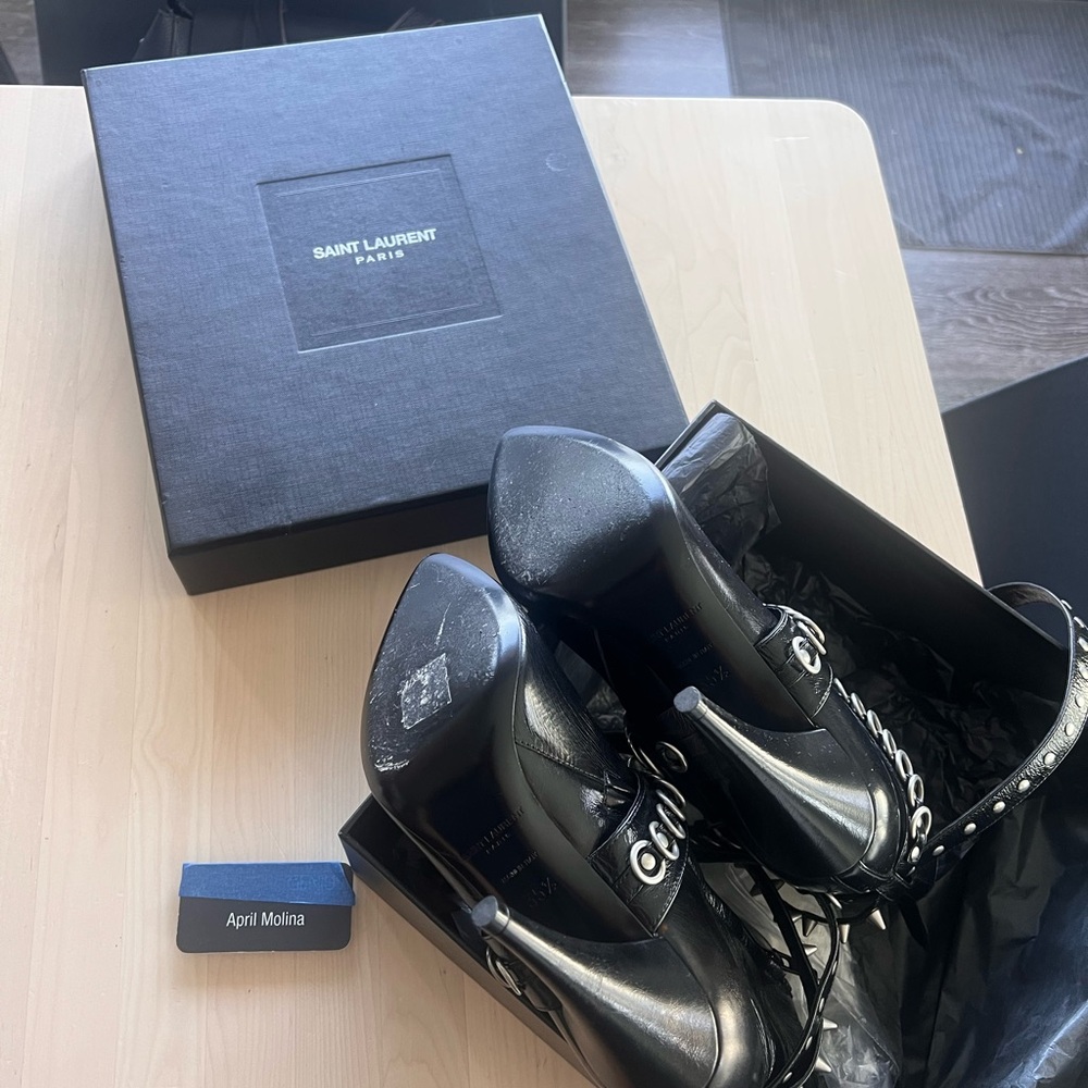 Saint Laurent Black Leather Ankle Boots with Spikes